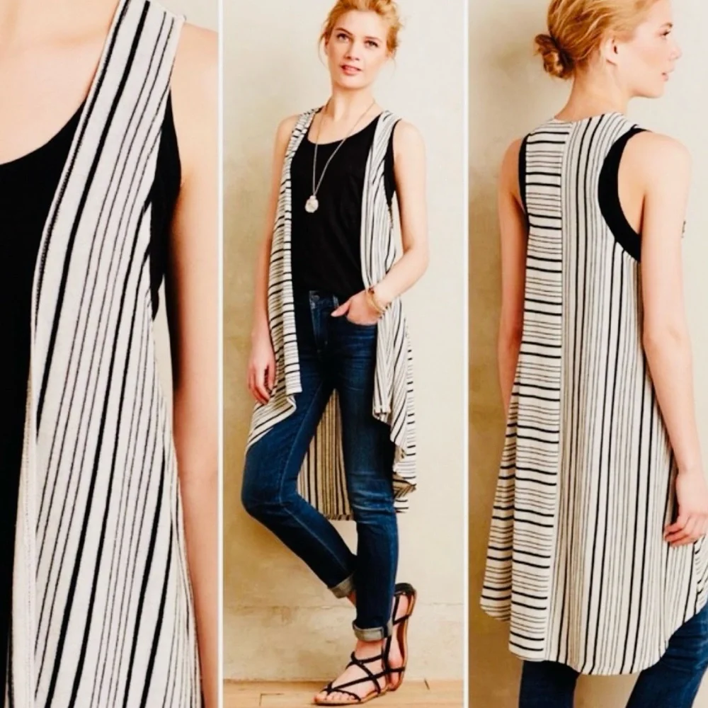 Anthropologie Sunday in Brooklyn Black & White Striped Gillie Vest size L - Picture 6 of 9
